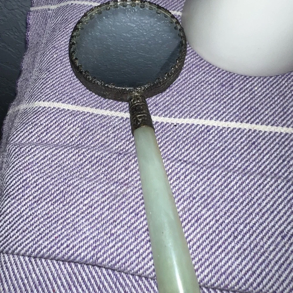 Amazing Vintage Jade handle small mirror